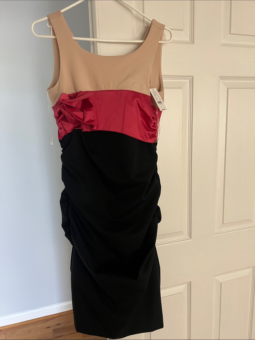 New York & Company Beige, Pink & Black Colorblock Midi Dress
